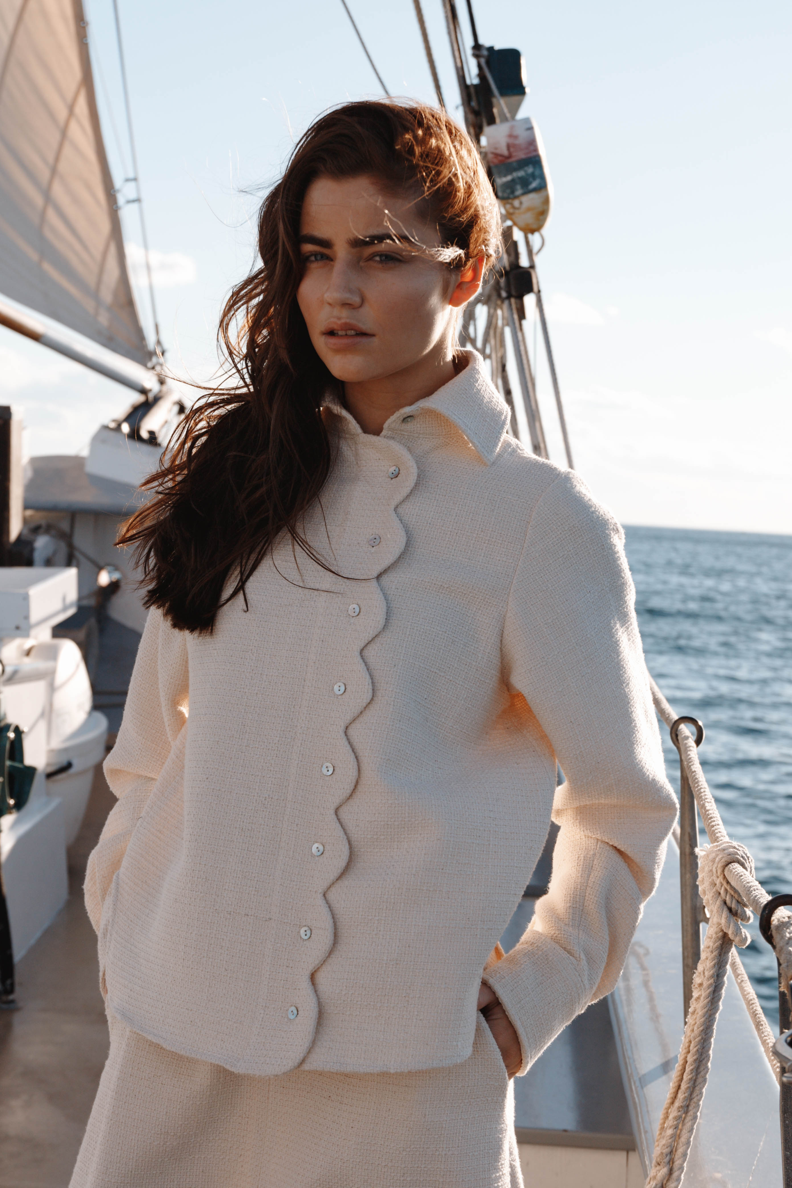 Women's Cotton Tweed Button-Down Shirt In Cream