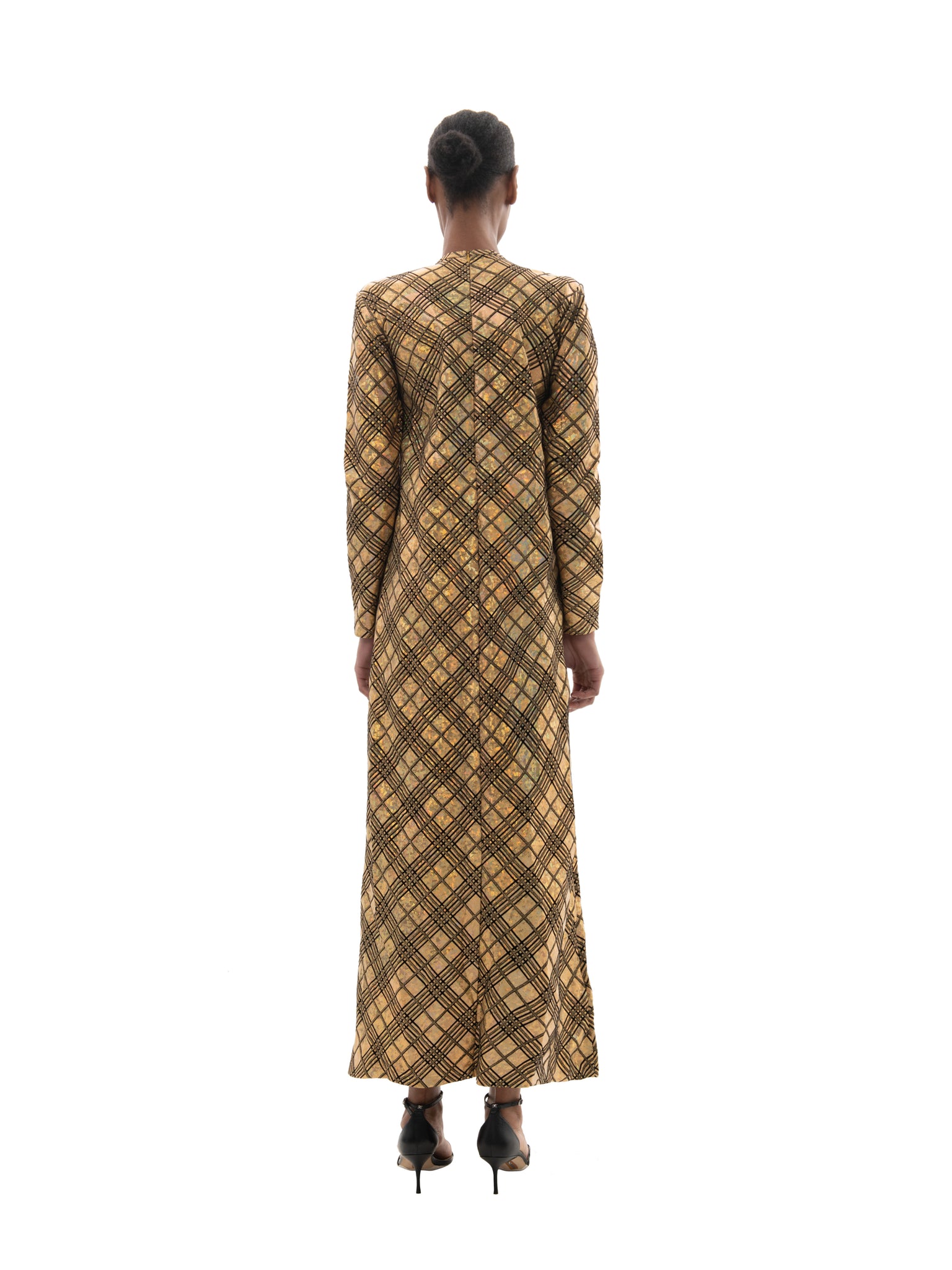 Tyese Dress With Long Sleeves- Golden Glitz Check