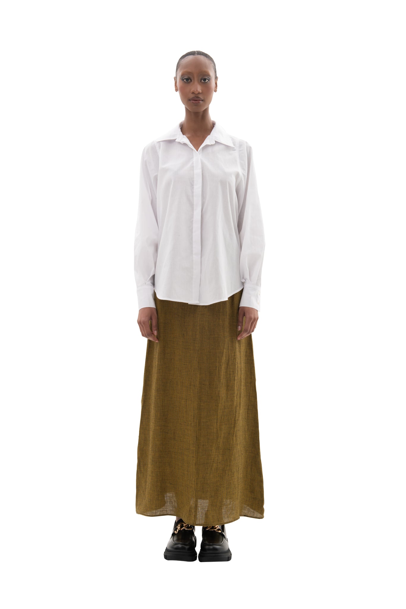 Solomon A-Line Skirt- Yellow Check Linen