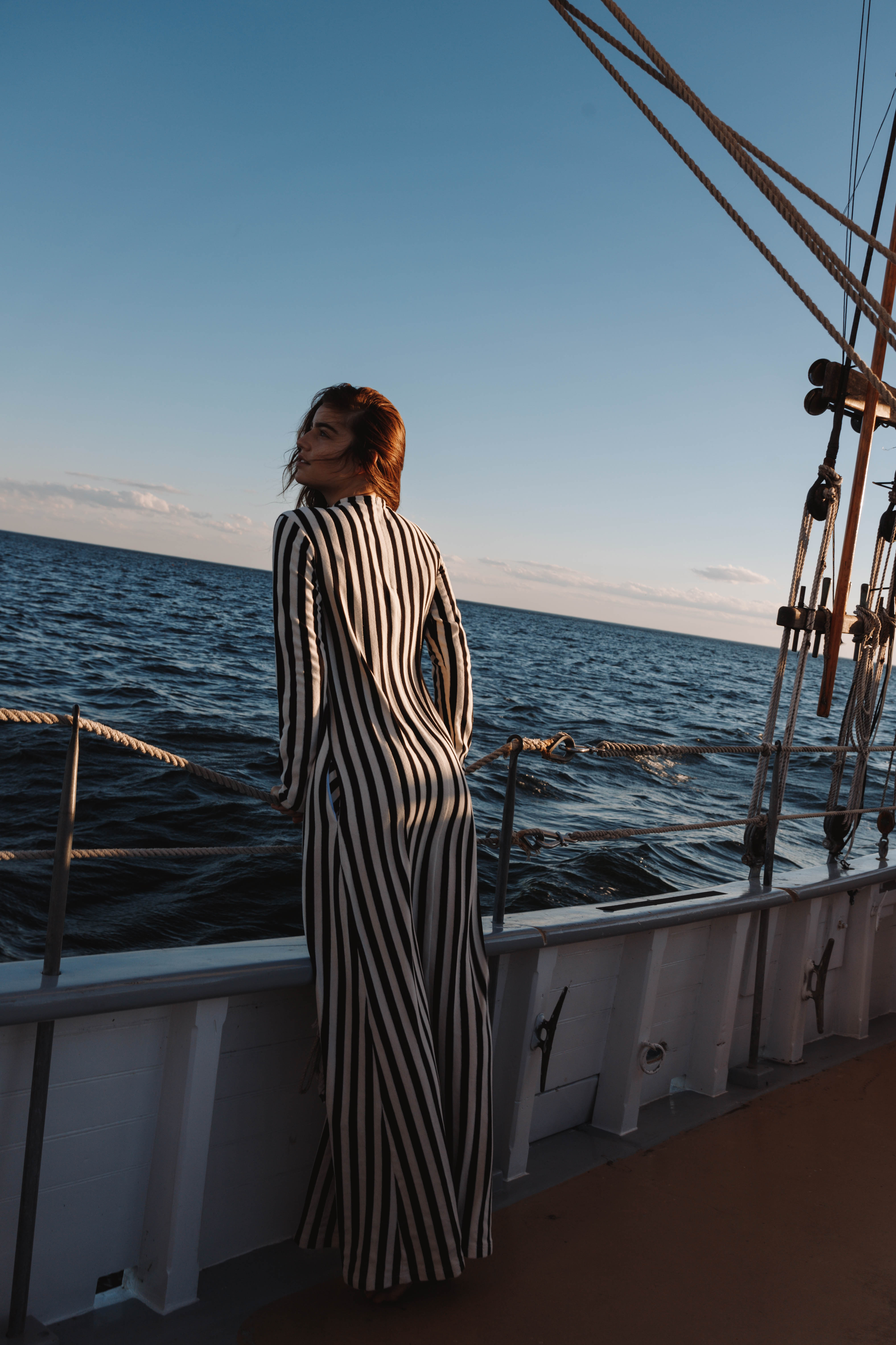 Terry Toweling Jacquard Maxi Dress With Long Sleeves In Black And Cream Stripe L