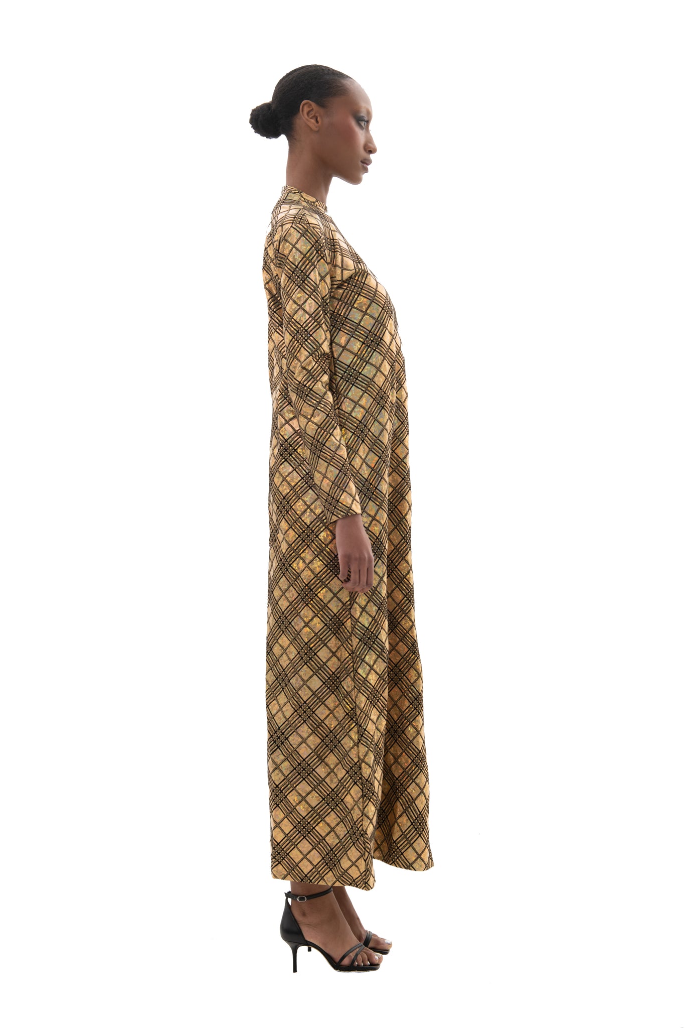 Tyese Dress With Long Sleeves- Golden Glitz Check