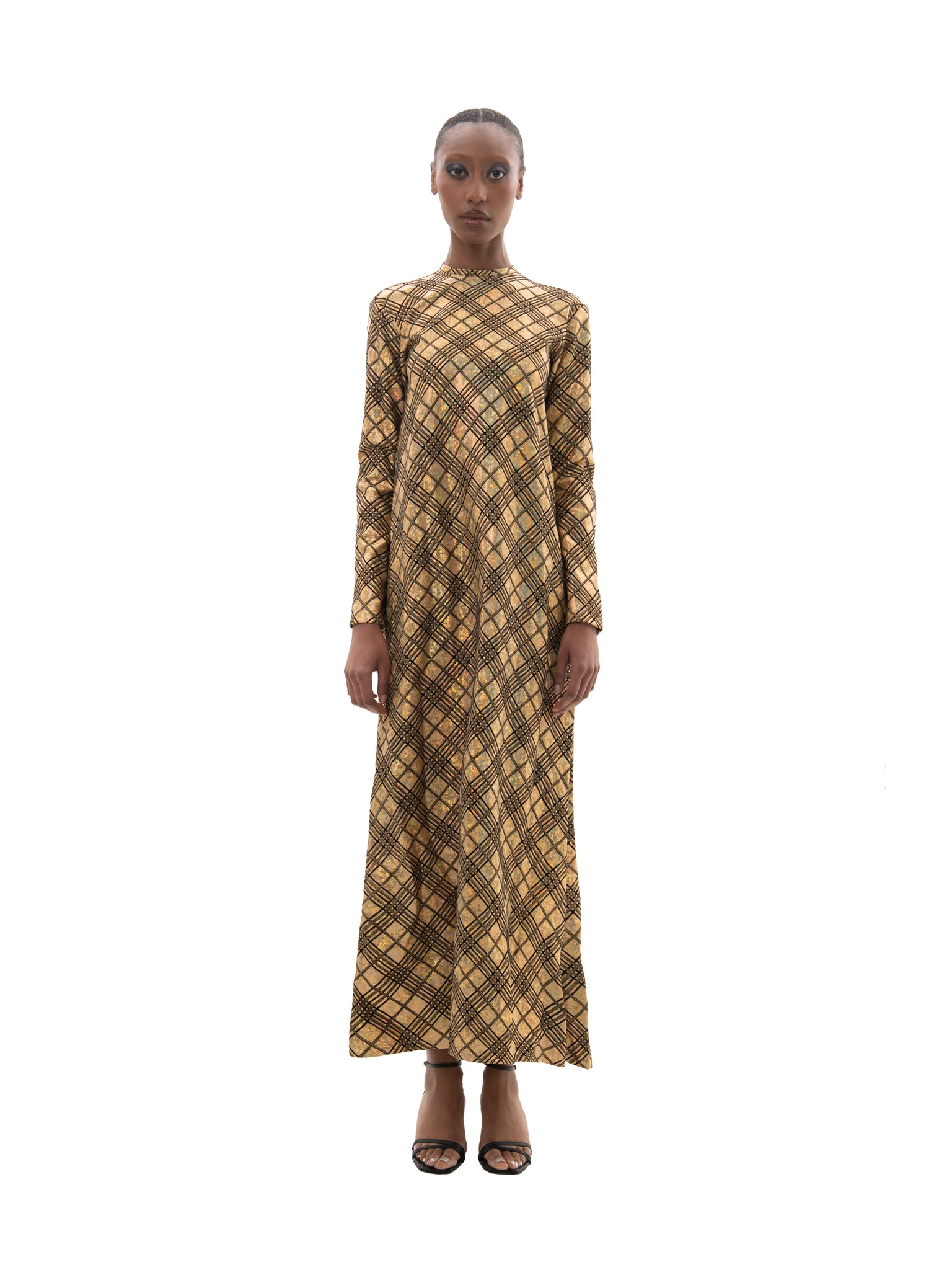 Tyese Dress With Long Sleeves- Golden Glitz Check Tyese Dress With Long Sleeves- Golden Glitz Check