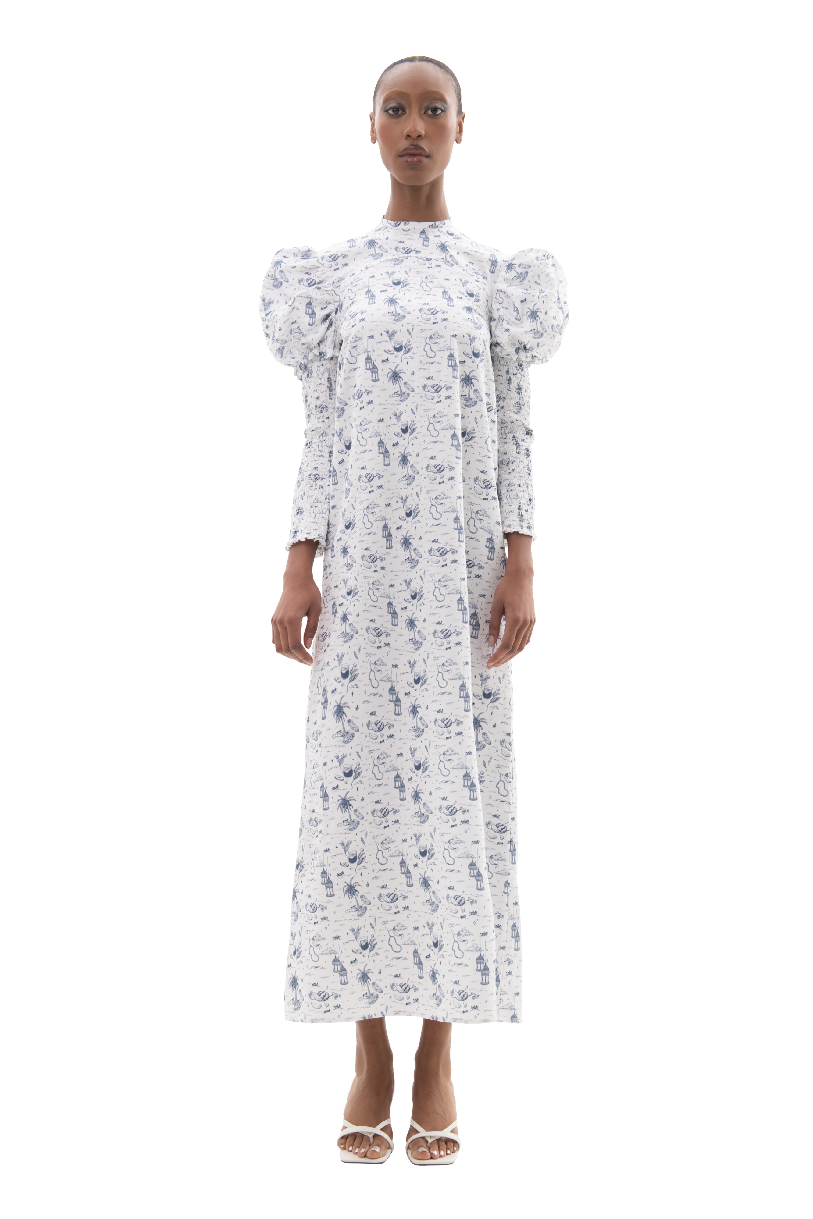 Anu Puff Sleeve Dress With Smocked Sleeves- Heirloom Toile