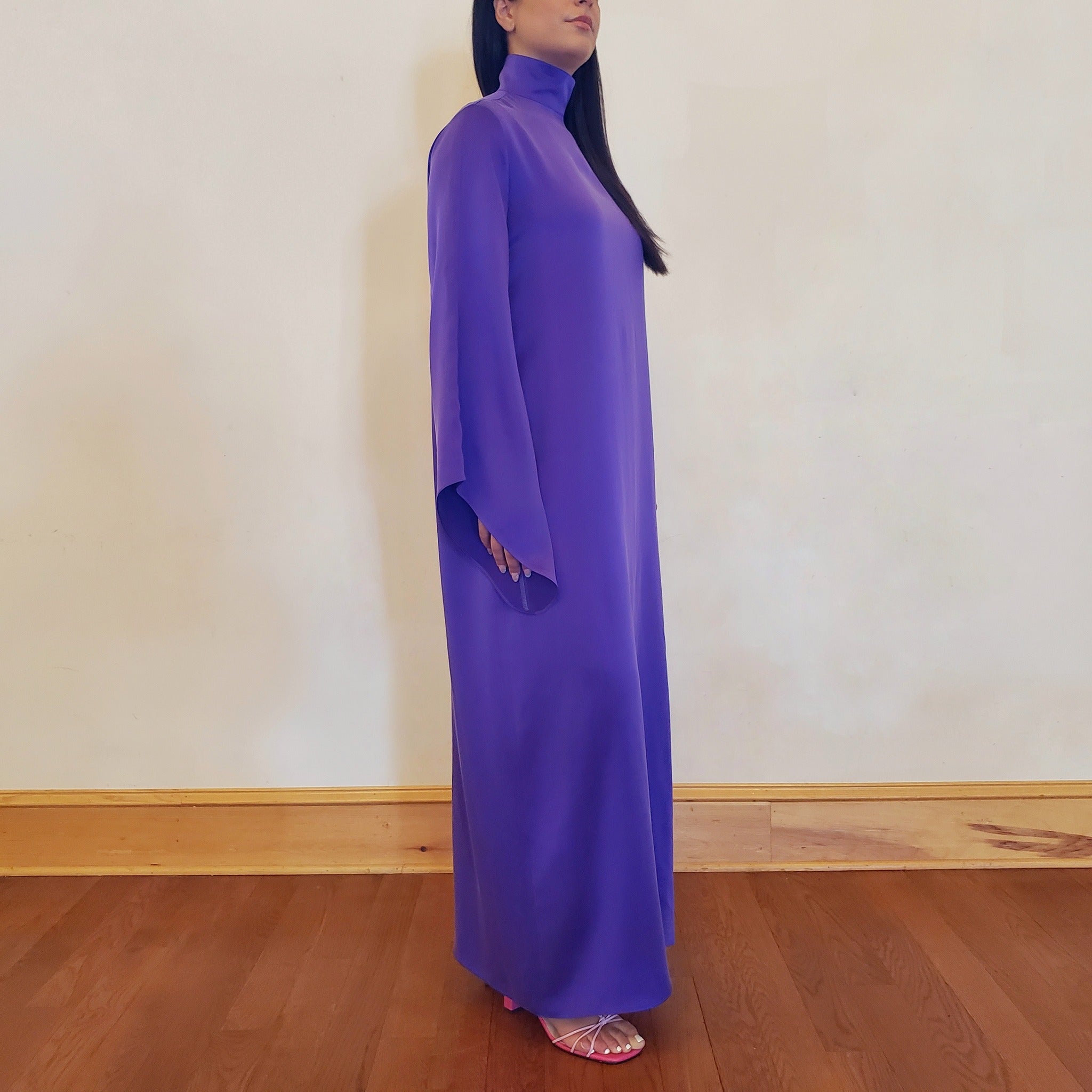 Full Sleeve Maxi Dress In Purple Silk AMEERA