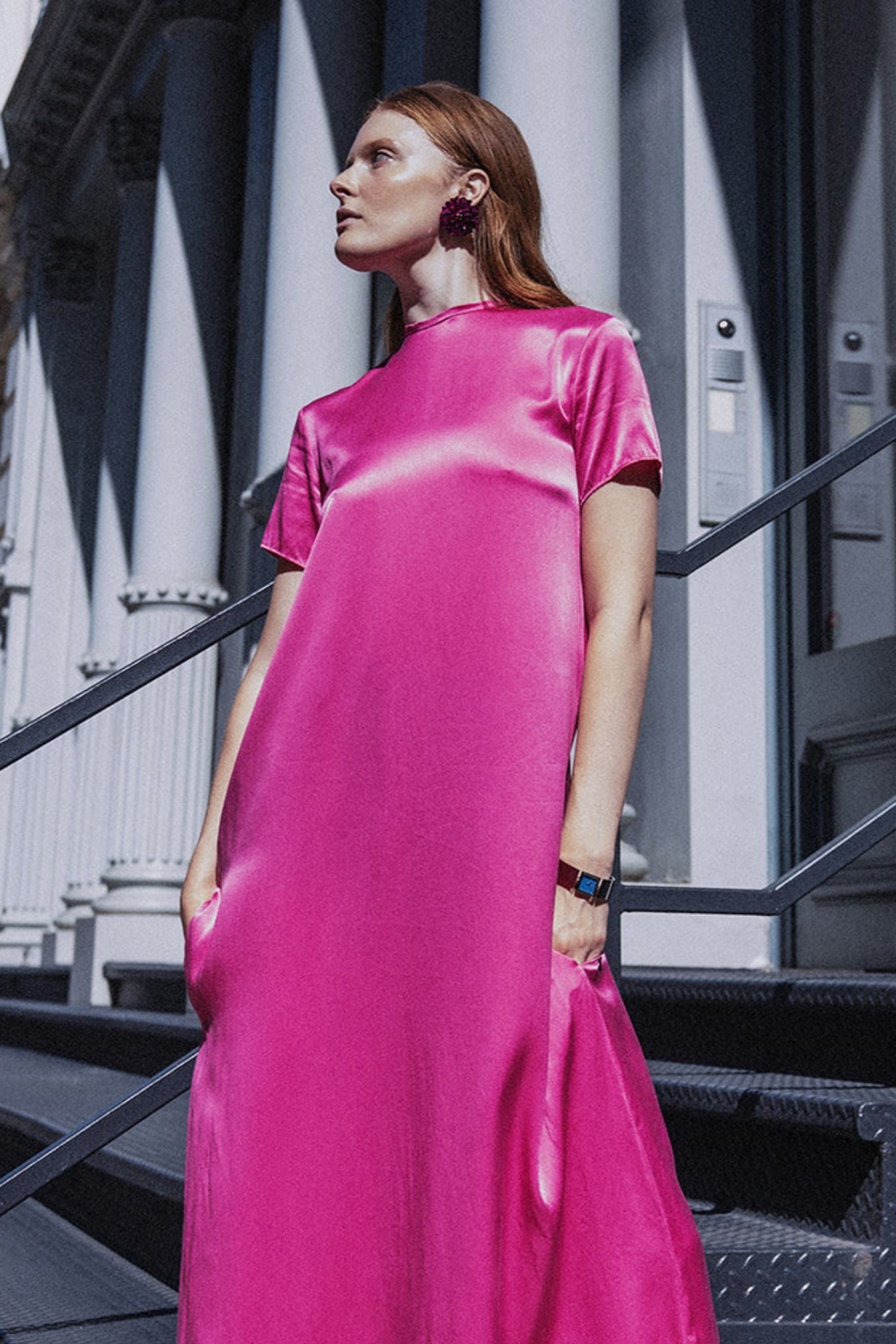 Pink Silk Cap Sleeve Maxi Dress in Washable Silk Charmeuse